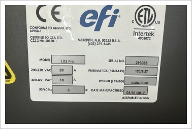 efi Vutek LX3 pro from D to LIT in 02-2024